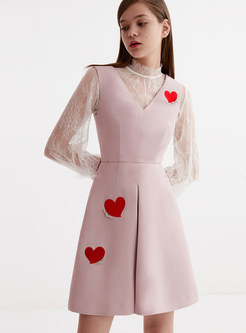 Pink V-neck Sleeveless A Line Dress 