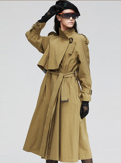  Stand Collar Patchwork Loose A Line Trench Coat