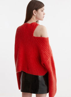 O-neck Off Shoulder Loose Pullover Sweater