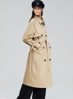 Solid Color Lapel Long Trench Coat