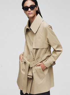  Solid Color Lapel Patchwork Trench Coat