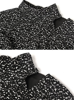  Half Collar Print Pleated Irregular Chiffon Dress