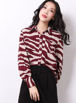  Lapel Print Single-breasted Loose Blouse
