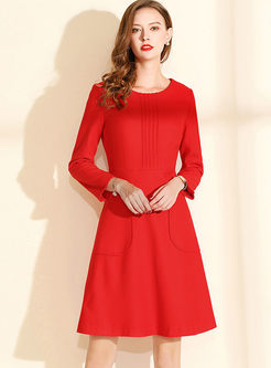 Elegant Red Long Sleeve Skater Dress
