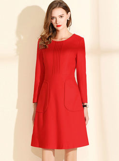 Elegant Red Long Sleeve Skater Dress