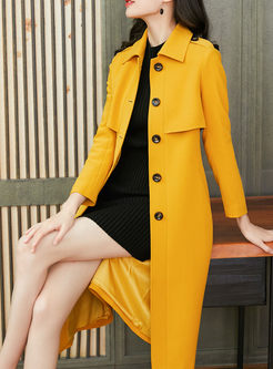 Long Sleeve Button-down Mid-long Trench Coat