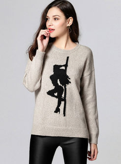 Casual O-neck Pullover Print Sweater