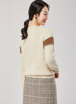 Color-blocked O-neck Pullover Sweater