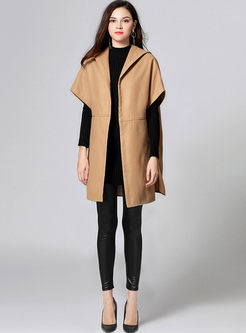 Hooded Short Sleeve Wool Blended Coat