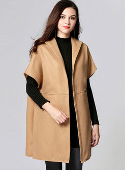 Hooded Short Sleeve Wool Blended Coat