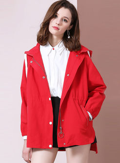 Red Hooded Irregular Loose Coat
