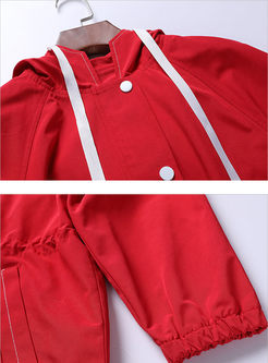 Red Hooded Irregular Loose Coat
