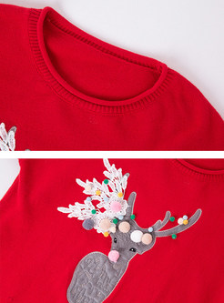 Christmas Embroidered Thick Pullover Sweater 