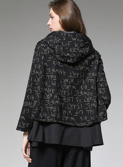 Plus Size Hooded Letter Patchwork Coat