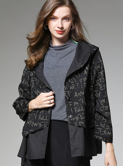 Plus Size Hooded Letter Patchwork Coat