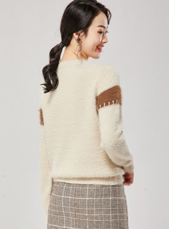 O-neck Color-blocked Patchwork Loose Sweater