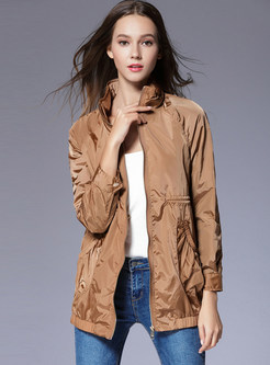 Casual Solid Color Stand Collar Slim Coat