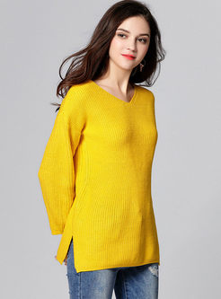 Solid Color Oversize Slit Sweater