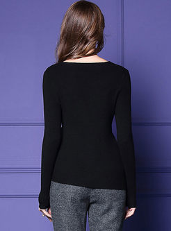 Black V-neck Slim Asymmetric Sweater