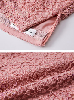  Pink Lace Openwork Slim Mermaid Skirt