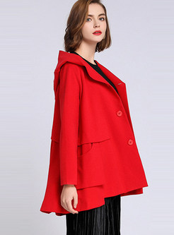 Red Plus Size Hooded Coat For Women