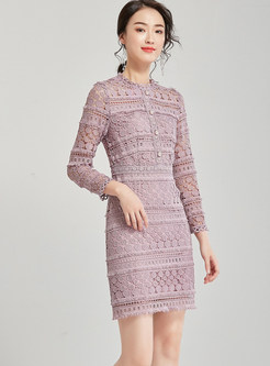 Purple Lace Openwork Bodycon Dress