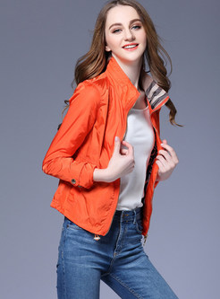 Orange Stand Collar Slim Short Jacket