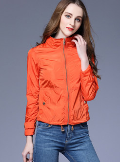 Orange Stand Collar Slim Short Jacket