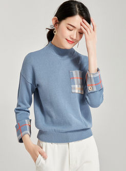 Half Turtleneck Plaid Patchwork Sweater