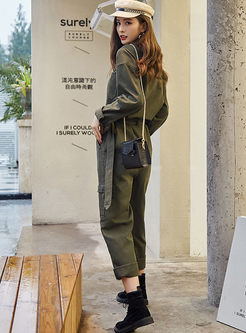 Casual Lapel Long Sleeve Cargo Jumpsuits