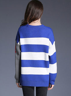 Long Sleeve Striped Letter Print Sweater