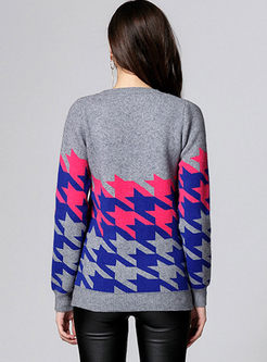 O-neck Geometric Print Pullover Sweater
