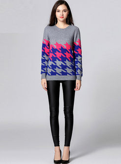 O-neck Geometric Print Pullover Sweater