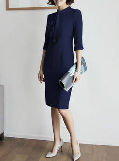 Elegant Solid Color Sashes Midi Dresses
