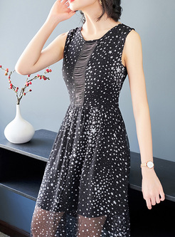 Skinny Printing O-Neck Sleeveless Woman's Maxi Dresses