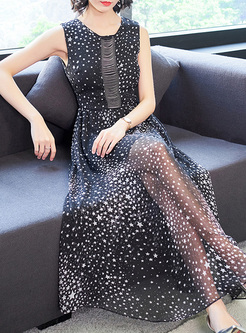 Skinny Printing O-Neck Sleeveless Woman's Maxi Dresses