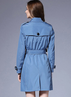  Blue Double-breasted Slim Trench Coat