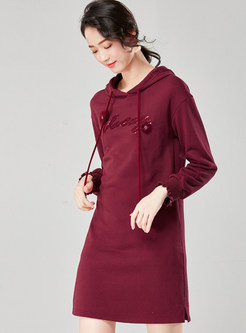  Letter Embroidered Hooded Shift Dress