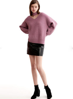 Solid Color Halter Neck Loose Pullover Sweater