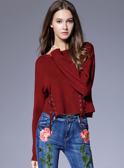 Solid Color Bandage Pullover Short Sweater
