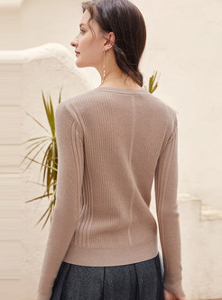  Solid Color V-neck Long Sleeve Slim Sweater