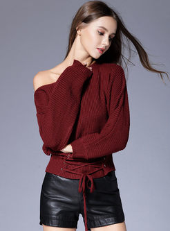 Slash Neck Drawstring Pullover Sweater