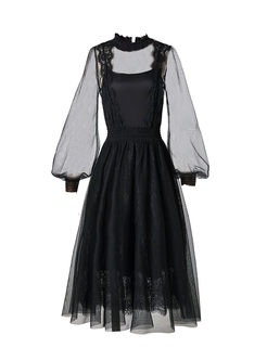 Black Lace Transparent Mesh Dress