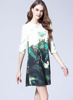 Mandarin Collar Half Sleeve Print Dress