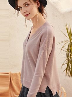 Brief V-neck Loose Pullover Sweater