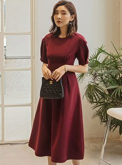 Wine Red O-neck Short Sleeve Cocktail Dress