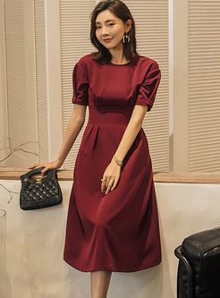 Wine Red O-neck Short Sleeve Cocktail Dress