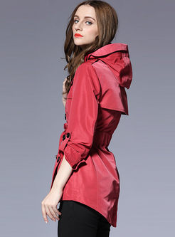 Solid Color Turn Down Collar Short Trench Coat