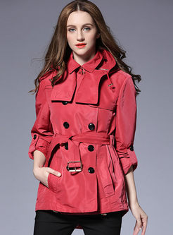 Solid Color Turn Down Collar Short Trench Coat