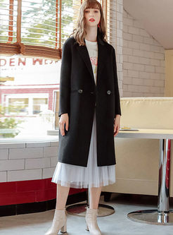 Notched Long Sleeve Wool Blended Overcoat